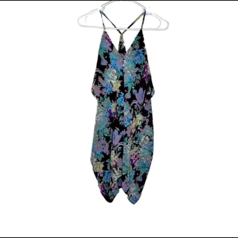 ZURY Women's Purple Blue‎ Floral Flowing Sheer Summer Top Size S/M